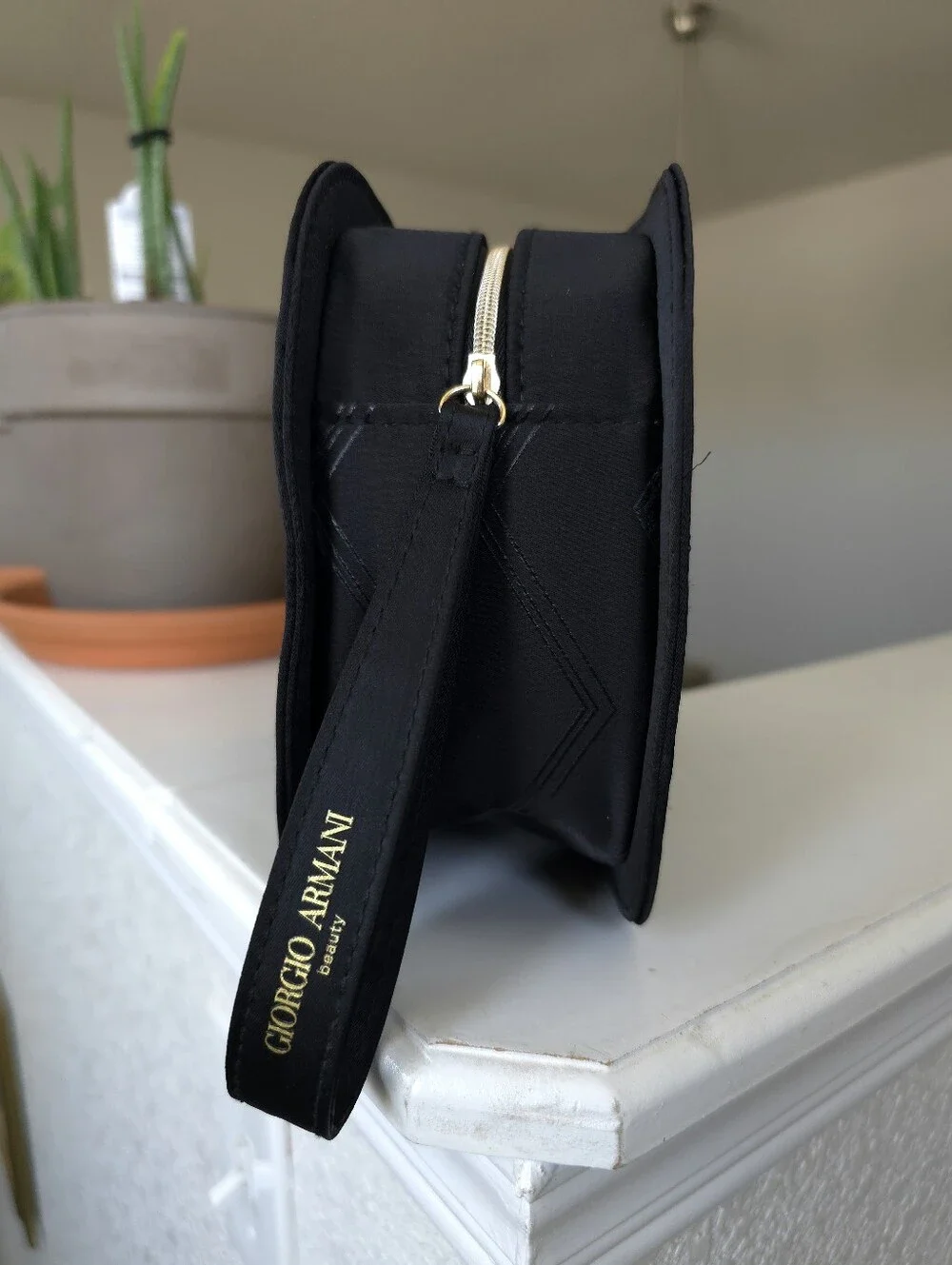 Giorgio Armani Beauty Black Toiletry Cosmetic Case Wristlet Pouch